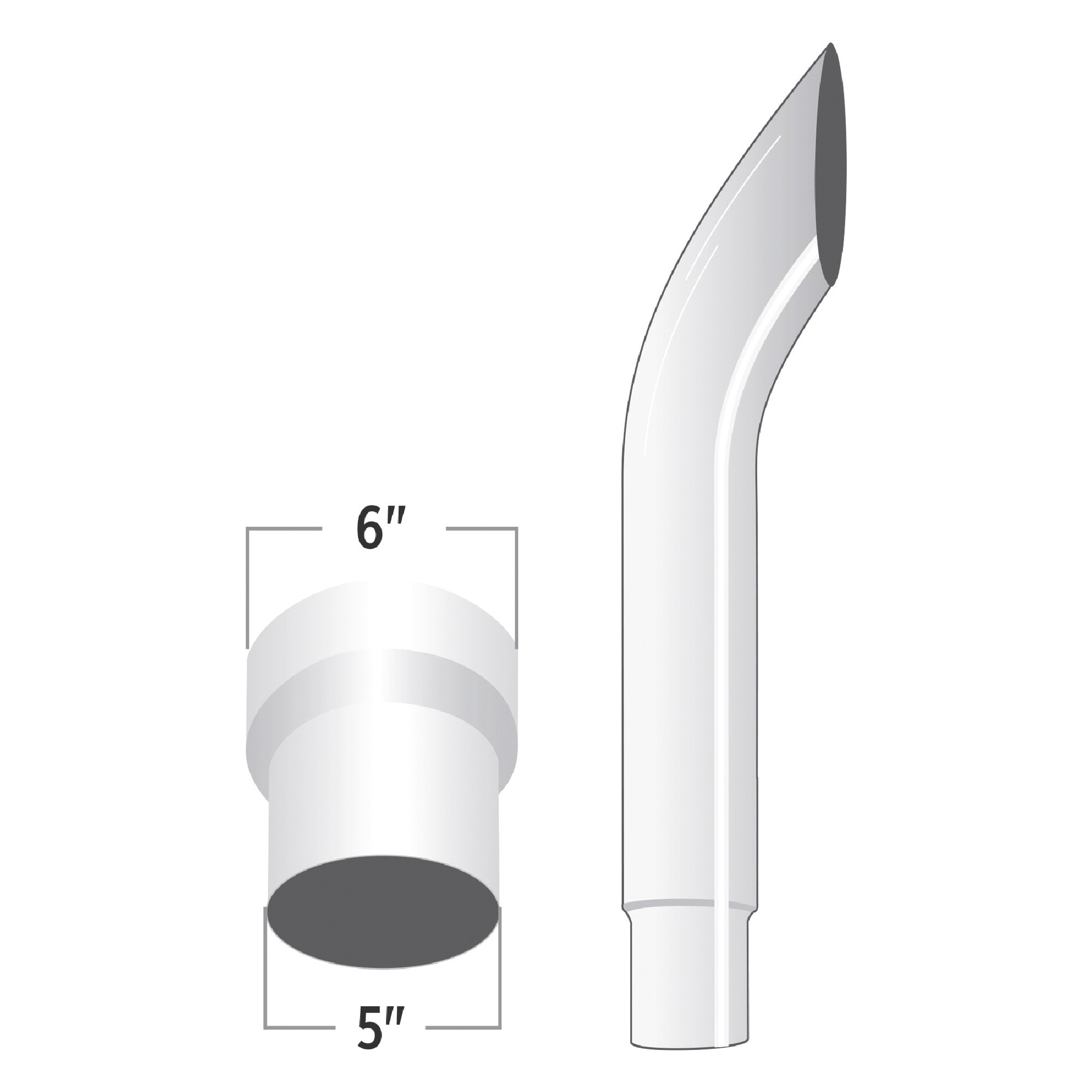 Trux Accessories 6in. - 5in. Reduced Dia. Bullhorn Top Truck Exhaust Stack, 36in.L, Chrome, Model# TSK65-BO36